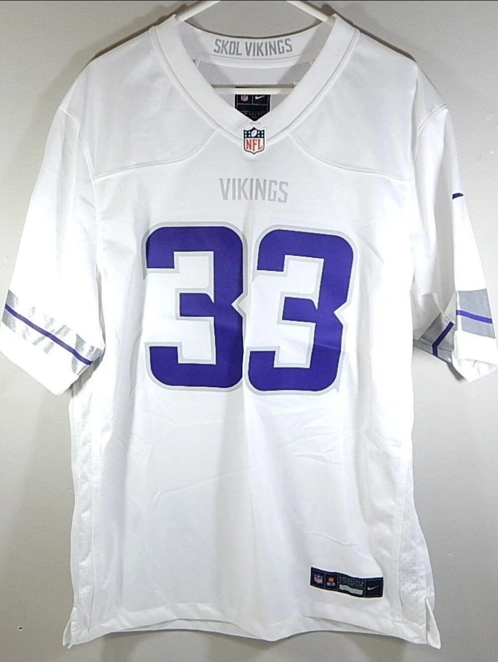 Nike Minnesota Vikings #33 White and Purple Football Jersey